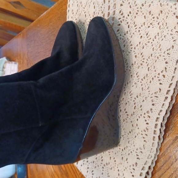 GW Suede Over The Knee Wedge Boots Made In Spain - Picture 6 of 8